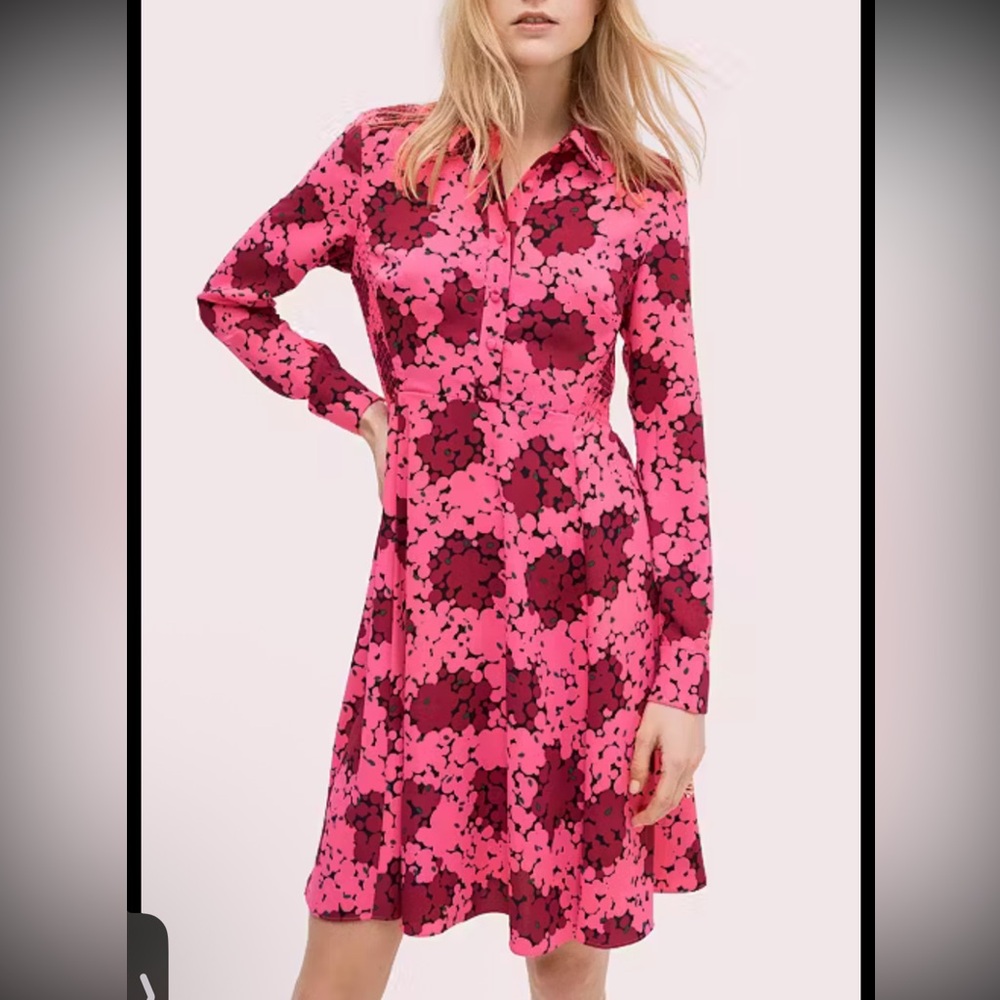 Kate Spade “Bubble Dot” Vibrant Pink and Burgundy Floral Dress